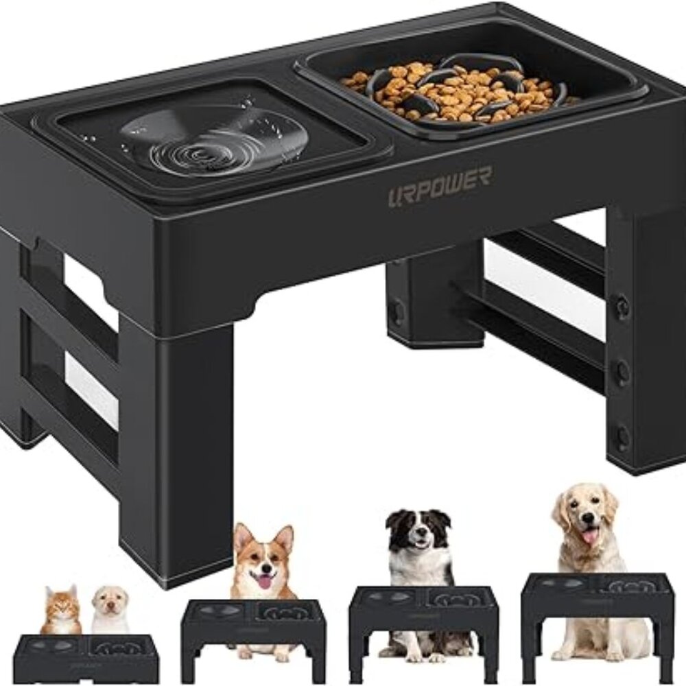 URPOWER 2-in-1 Elevated Slow Feeder Dog Bowls with No Spill Dog Water Bowl